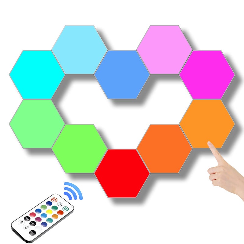 ODISTAR Remote Control Hexagon Wall Light,Smart Wall-Mounted Touch-Sensitive DIY Geometric Modular Assembled RGB led Colorful Light with USB-Power,Used in Bedroom (10-Pack) - Image 1